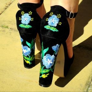 EGO Blue Floral Embroidered Heels